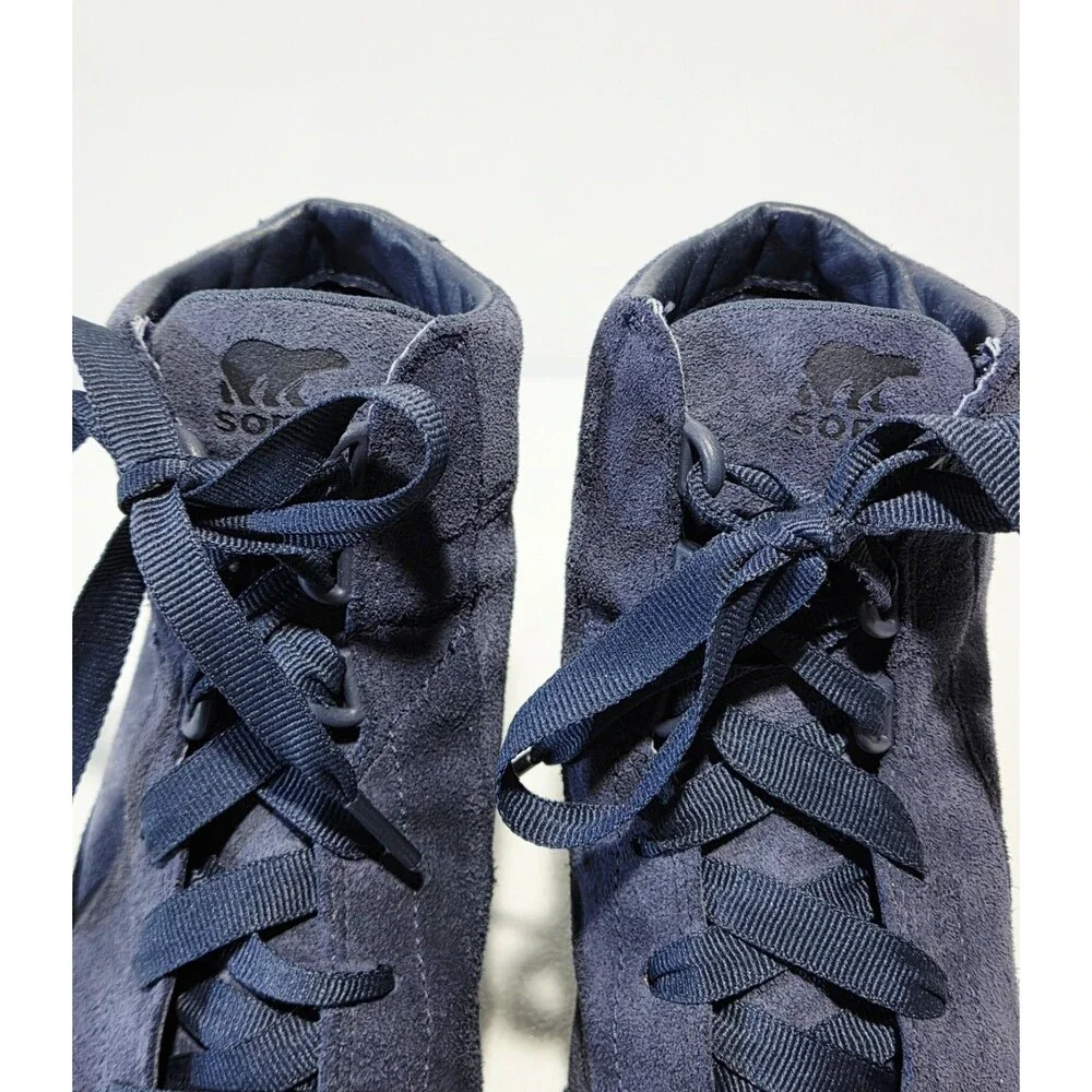 Sorel Out N About Wedge Booties Navy Blue Suede Retro Chic Street High Top SZ 9
